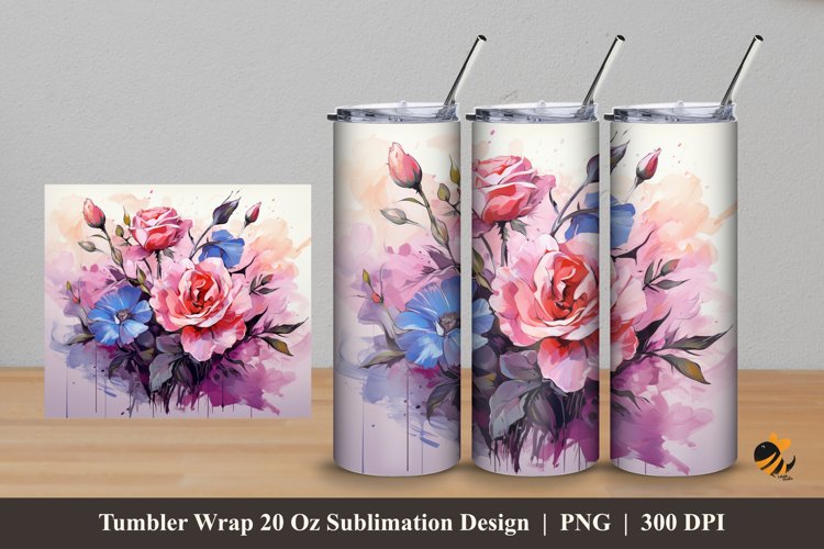 Artistic Flower Tumbler Wrap Sublimation Design 5 example image 1