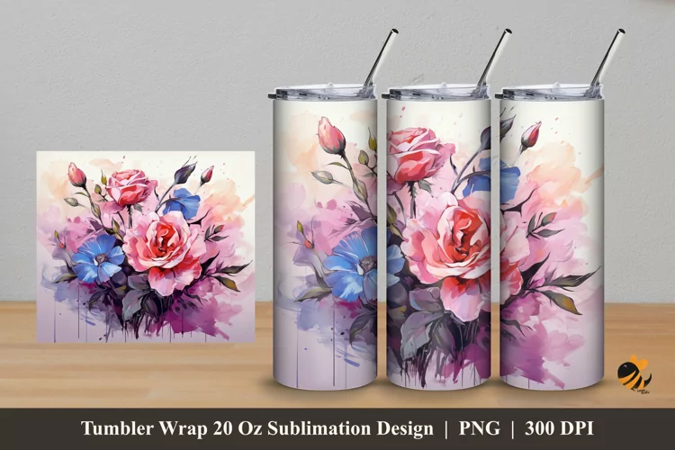 Artistic Flower Tumbler Wrap Sublimation Design 5