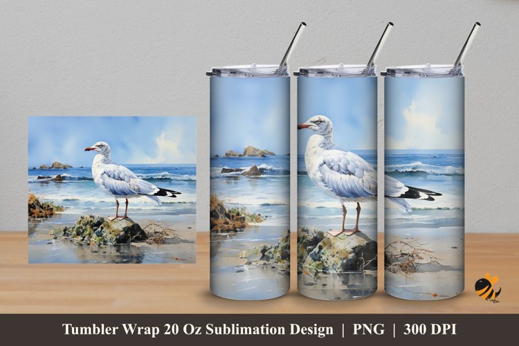 Sea Gull Tumbler Wrap Sublimation Design 5 example image 1