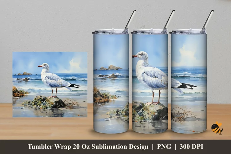 Sea Gull Tumbler Wrap Sublimation Design 5