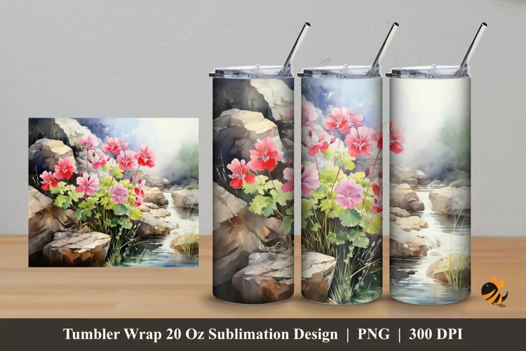 Geranium Flower Tumbler Wrap Sublimation Design 5