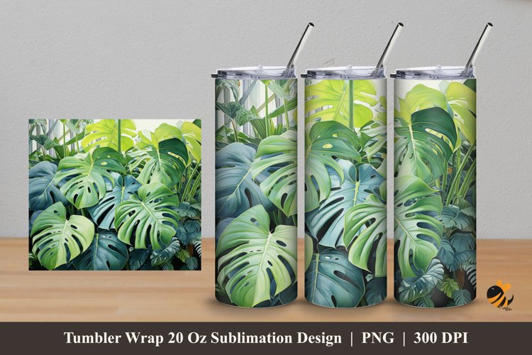Exotic Monstera Tumbler Wrap Sublimation Design 5