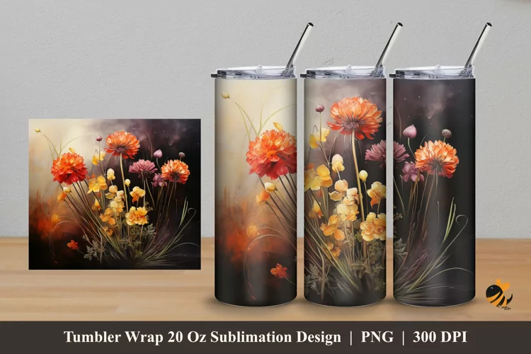 Chives Blossom Tumbler Wrap Sublimation Design 5