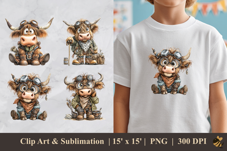 Highland Cattle Fantasy DTF Sublimation Clipart Design