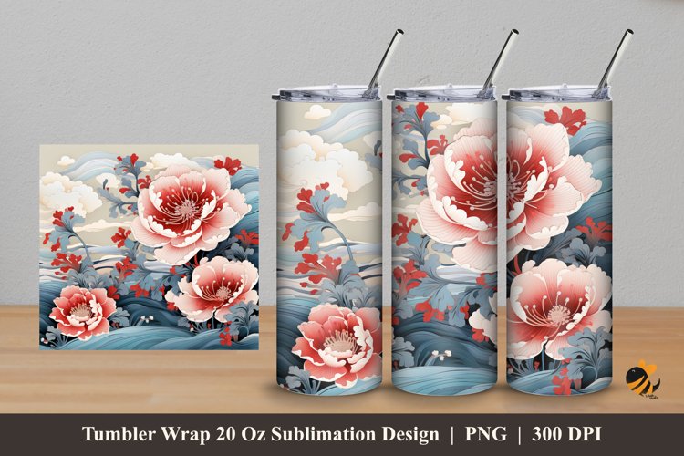 Flower And Wave Tumbler Wrap Sublimation Design 5 example image 1