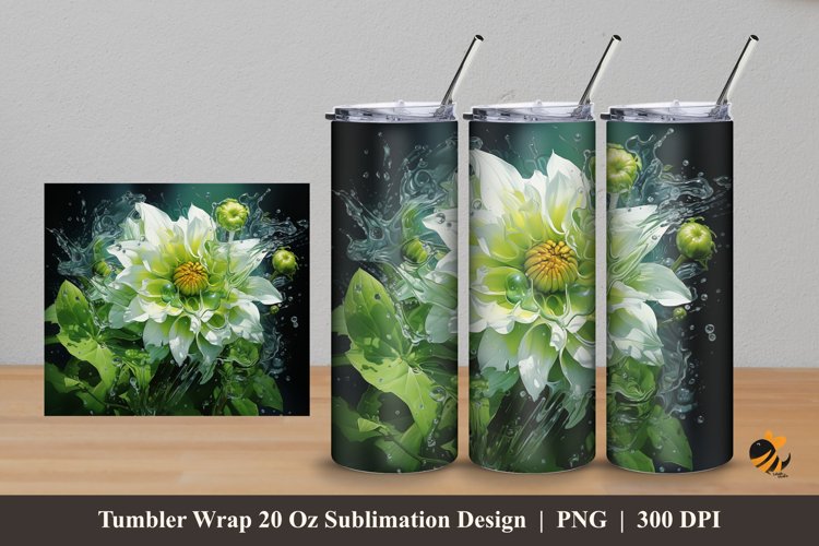 Green Flowers Tumbler Wrap Sublimation Design 5 example image 1