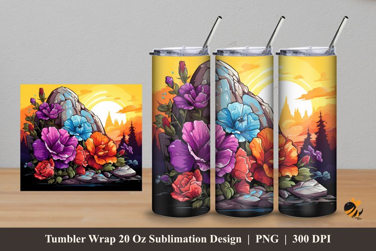 Outdoor Flower Tumbler Wrap Sublimation Design 5