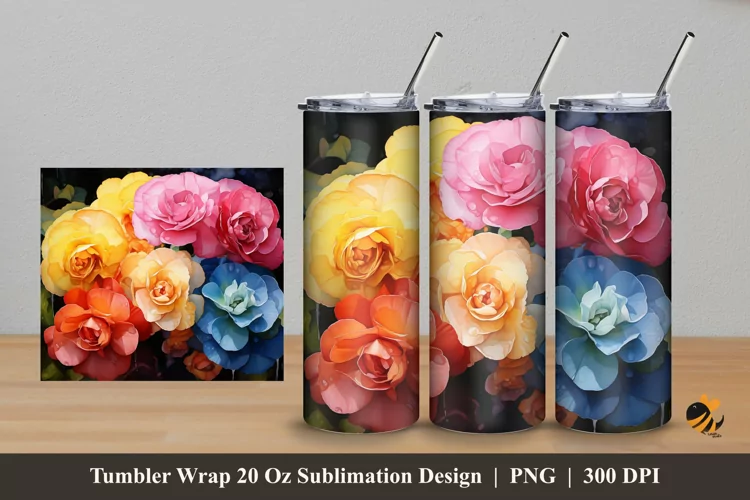 Begonia Flower Tumbler Wrap Sublimation Design 5
