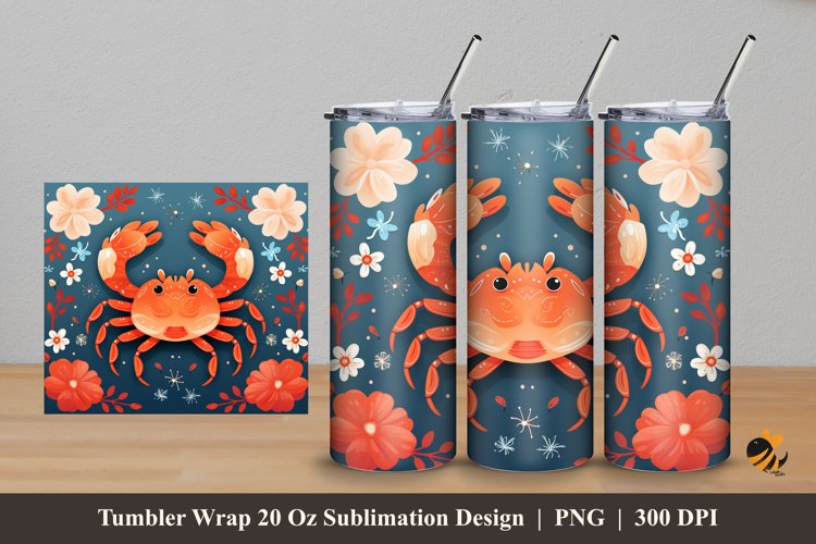 Cute Crab And Flower Tumbler Wrap Sublimation Design 5
