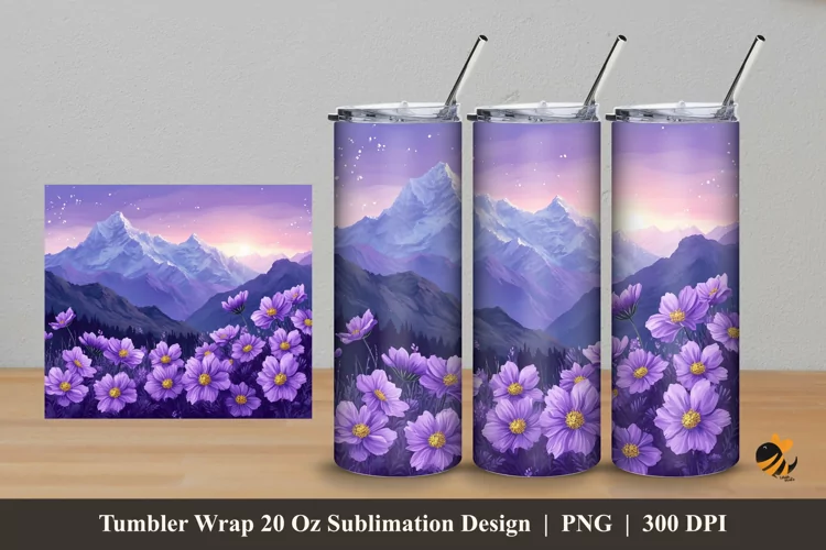 Mountain Garden Tumbler Wrap Sublimation Design 5