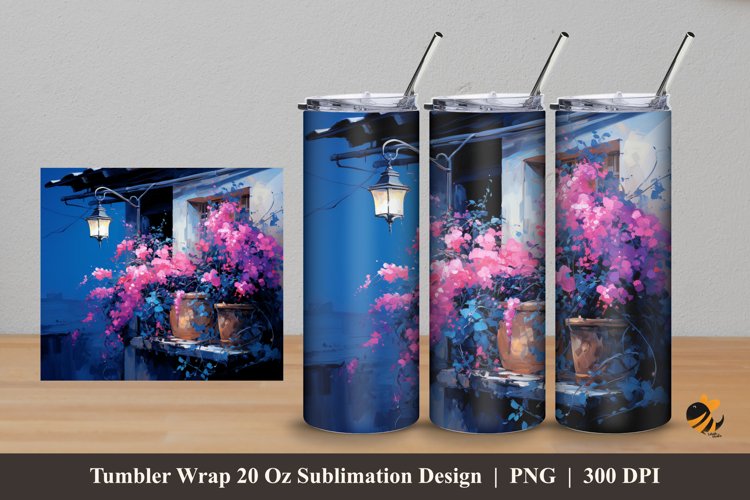 Flower At Roof Tumbler Wrap Sublimation Design 5 example image 1