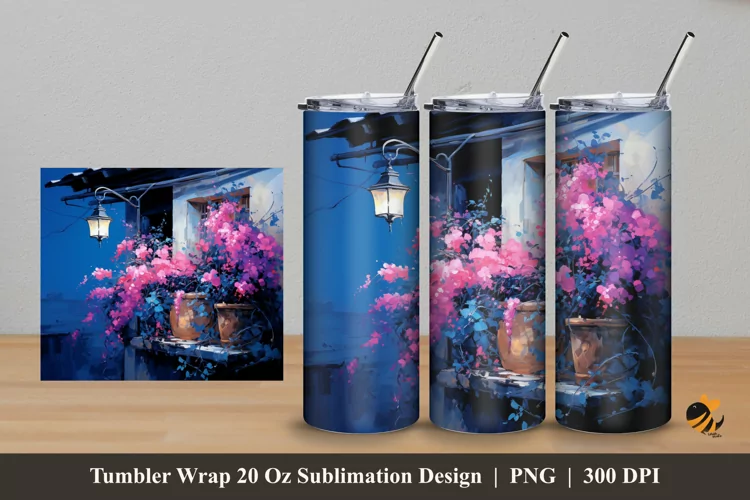 Flower At Roof Tumbler Wrap Sublimation Design 5