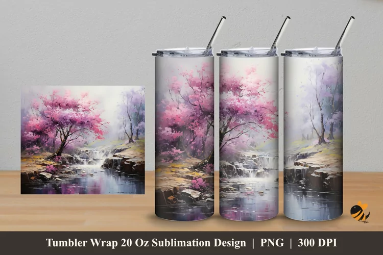 Flowering Tree Tumbler Wrap Sublimation Design 5