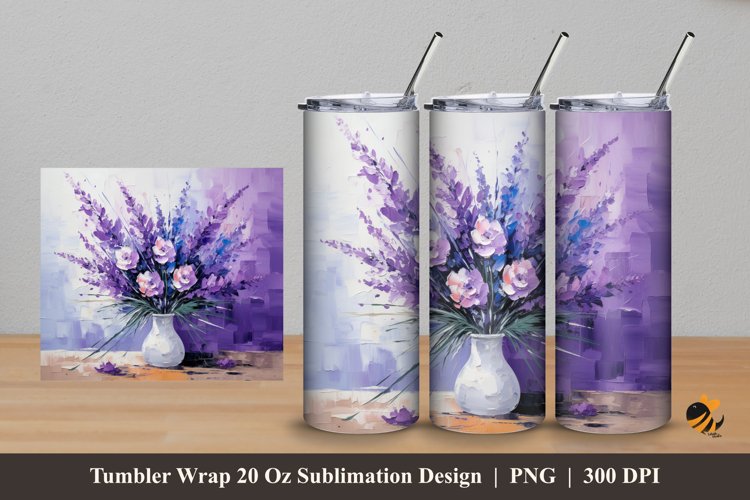 Painting Lavender flower Tumbler Wrap Sublimation Design 5 example image 1