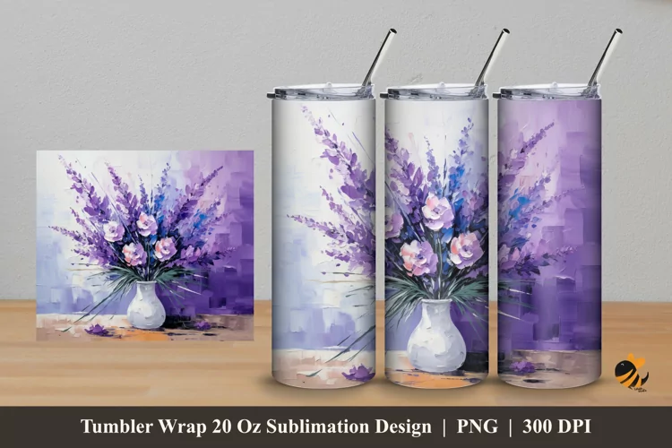 Painting Lavender flower Tumbler Wrap Sublimation Design 5