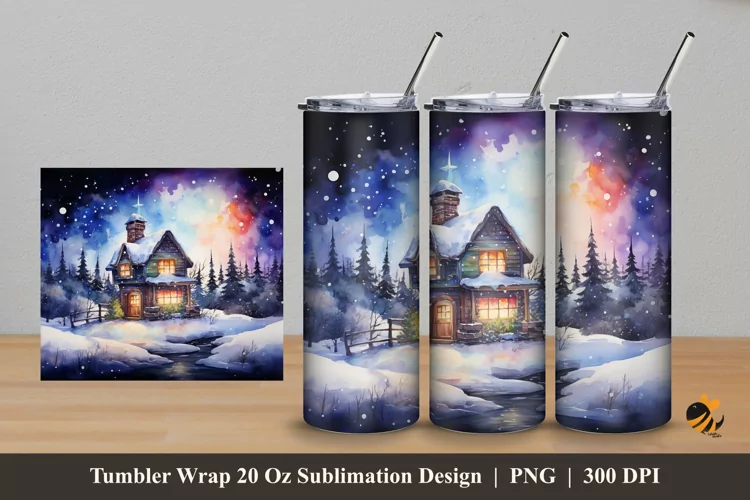 Beauty Winter House Tumbler Wrap Sublimation Design 5