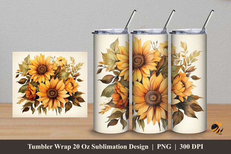 Wild Sunflower Tumbler Wrap Sublimation Design 5 example image 1