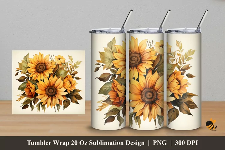Wild Sunflower Tumbler Wrap Sublimation Design 5