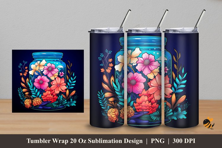 Flower and Jar Tumbler Wrap Sublimation Design 5