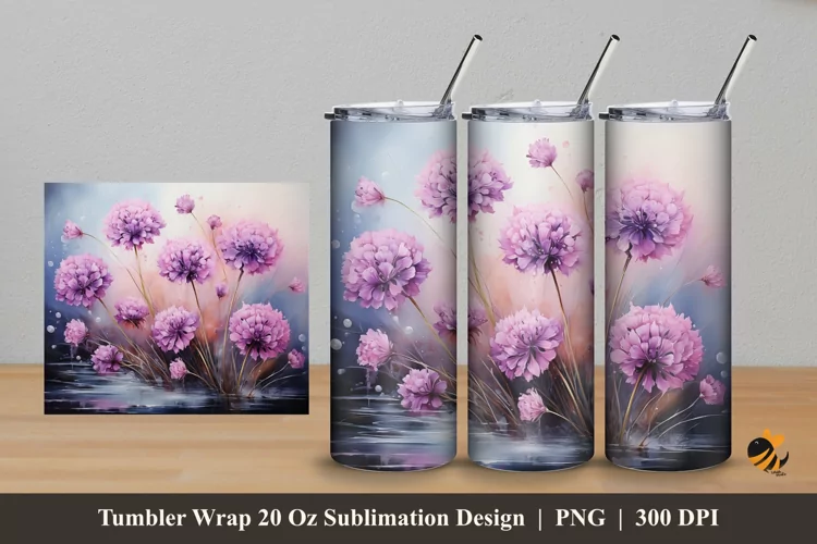 Violety Flower Tumbler Wrap Sublimation Design 5