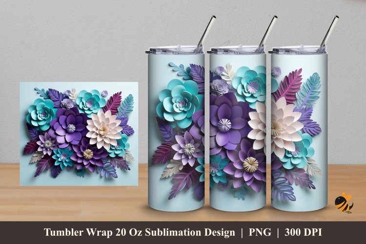 3d Artificial Flower Tumbler Wrap Sublimation Design 5