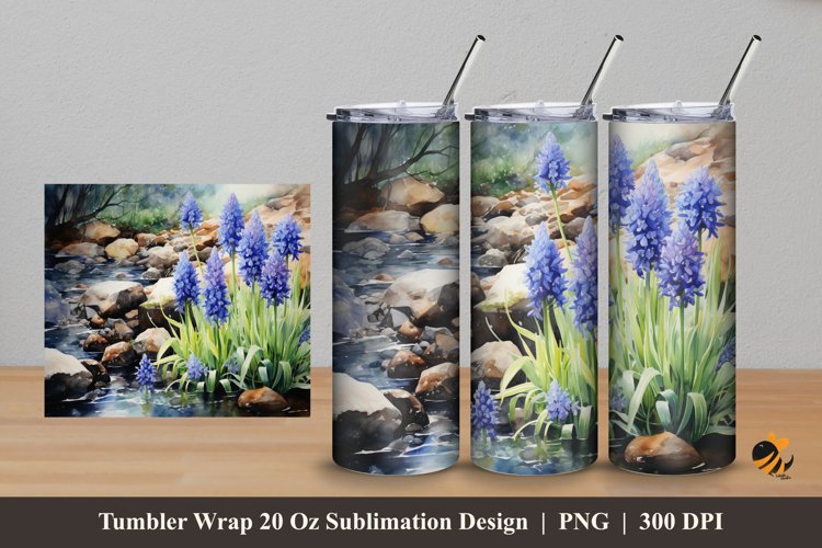 Blue Hyacinth Tumbler Wrap Sublimation Design 5 example image 1