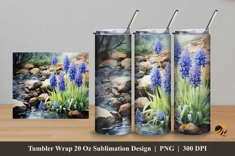 Blue Hyacinth Tumbler Wrap Sublimation Design 5