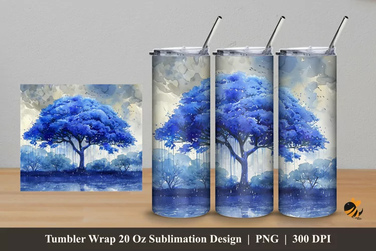 Blue Tree Tumbler Wrap Sublimation Design 5