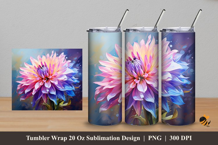 Painting Dahlia Tumbler Wrap Sublimation Design 5 example image 1