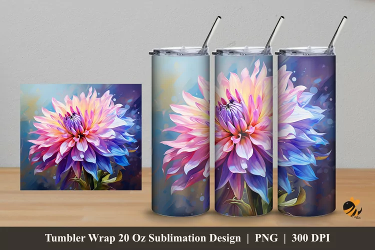 Painting Dahlia Tumbler Wrap Sublimation Design 5