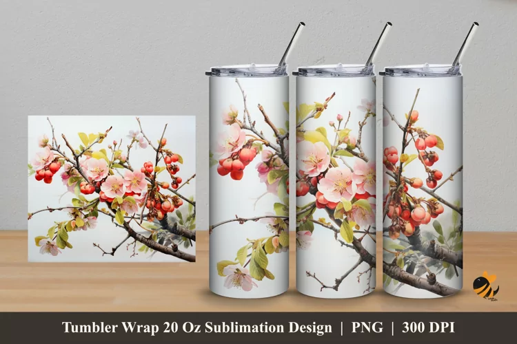 Flowers And Fruit Tumbler Wrap Sublimation Design 5