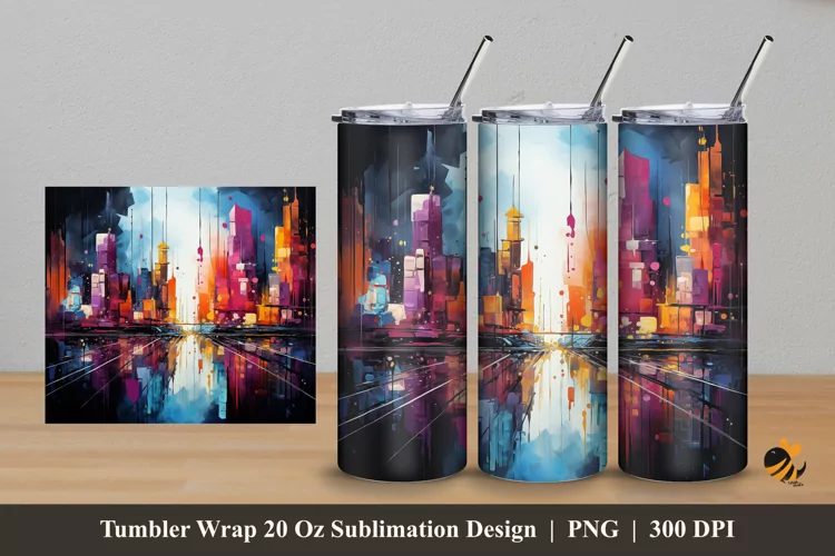 Abstract City Design Tumbler Wrap Sublimation Design 5