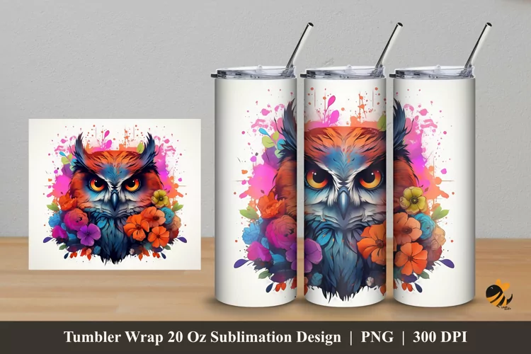 Owl Flowers Tumbler Wrap Sublimation Design 5