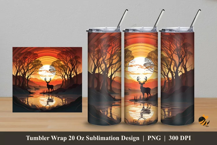 Wildlife At Sunset Tumbler Wrap Sublimation Design 5