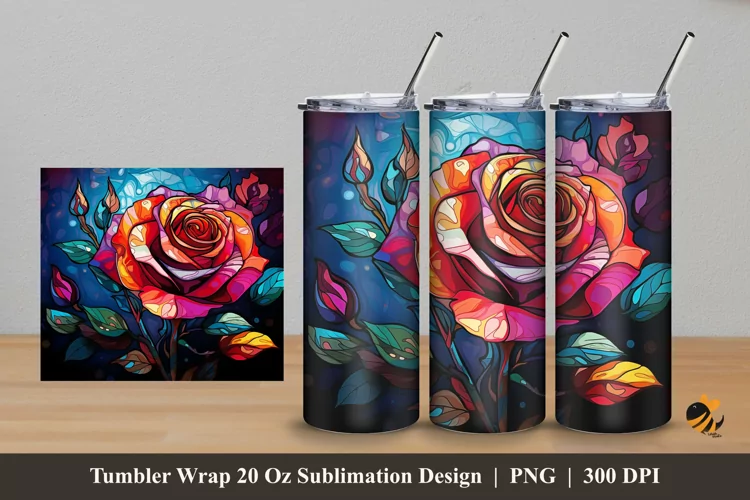 3D Art Rose Tumbler Wrap Sublimation Design 5