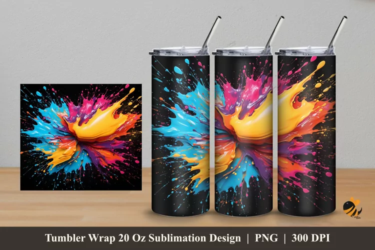 Splash Colorful Tumbler Wrap Sublimation Design 5