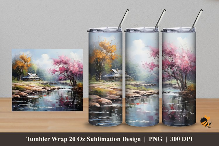 Rural River Tumbler Wrap Sublimation Design 5