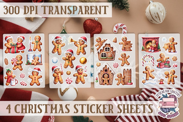 Christmas Gingerbread mans Watercolor Sticker Sheet Winter