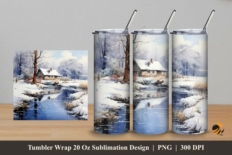 Winter House Tumbler Wrap Sublimation Design 5
