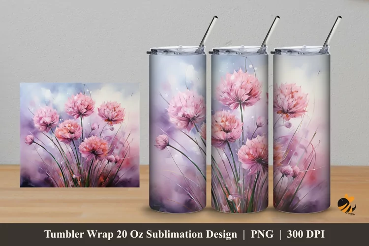 Pink Flower Tumbler Wrap Sublimation Design 5