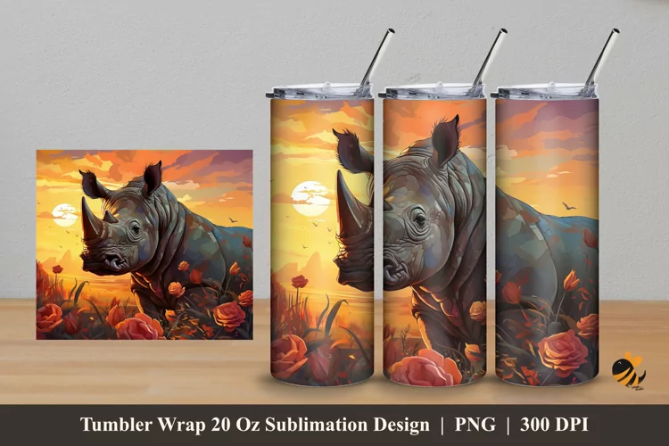 Rhinoceros Tumbler Wrap Sublimation Design 5