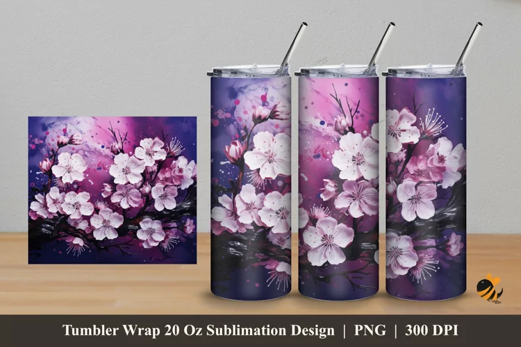 Airbrush Sakura Tumbler Wrap Sublimation Design 5