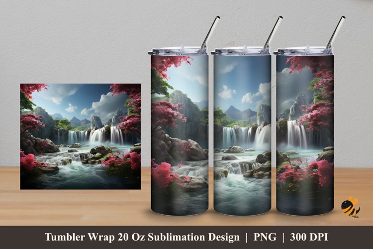 3D Waterfall Tumbler Wrap Sublimation Design 5