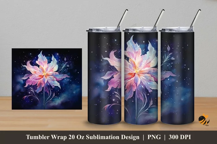 Misty Night Flower Tumbler Wrap Sublimation Design 5