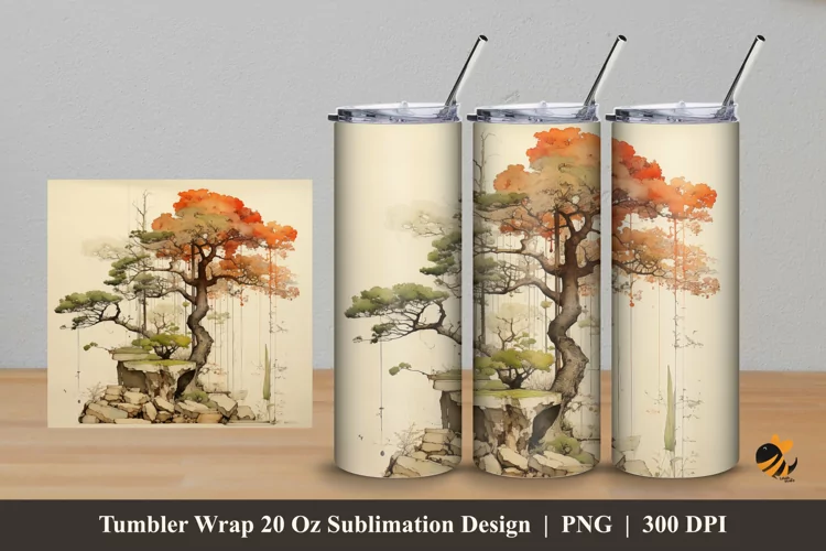 Vintage Tree Tumbler Wrap Sublimation Design 5