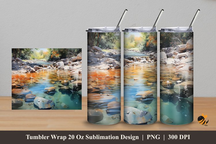 River Stone Aquascape Tumbler Wrap Sublimation Design 5 example image 1