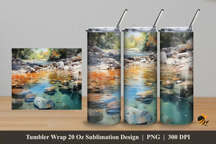 River Stone Aquascape Tumbler Wrap Sublimation Design 5