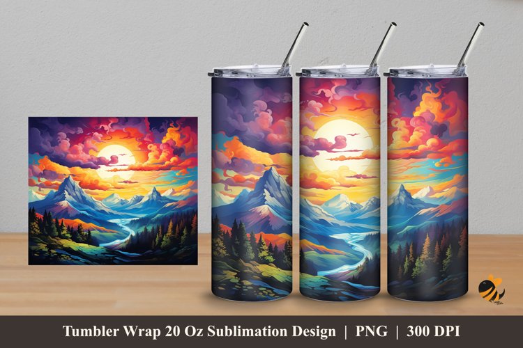 Mountains View Tumbler Wrap Sublimation Design 5 example image 1