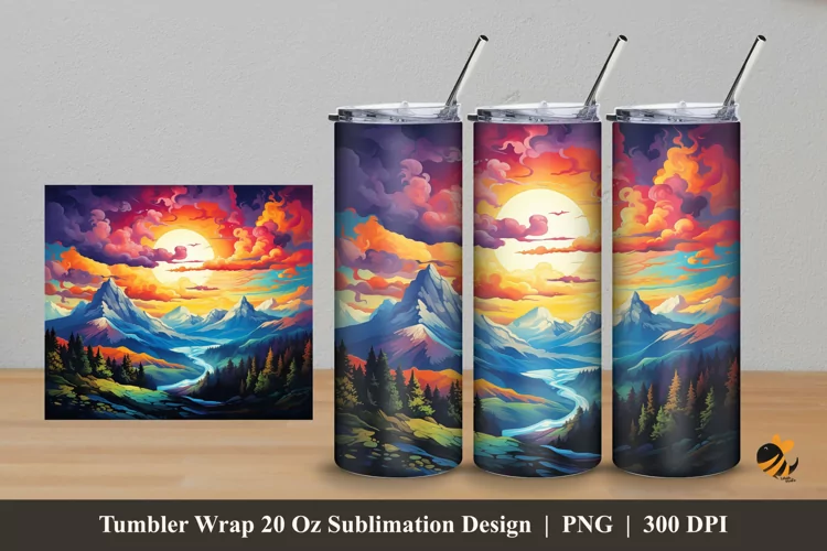 Mountains View Tumbler Wrap Sublimation Design 5