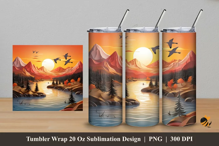 Sunset Mountain Tumbler Wrap Sublimation Design 5